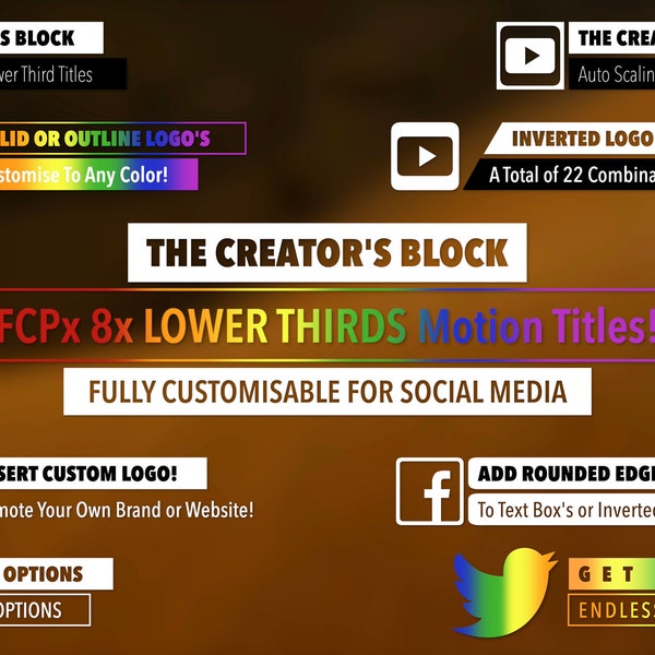 8 AUTO SCALE Social Media Final Cut Pro X Lower Thirds V1 TITLES, Logo, Motion Graphic, Video Editing FCPx, YouTube, Custom Icon, YouTubers