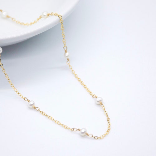 Classic Pearl Necklace | Pearl Chain Necklace | Pearl Choker | Gold Filled Pearl Necklace | Freshwater Pearl Necklace | Pearl Chain Choker