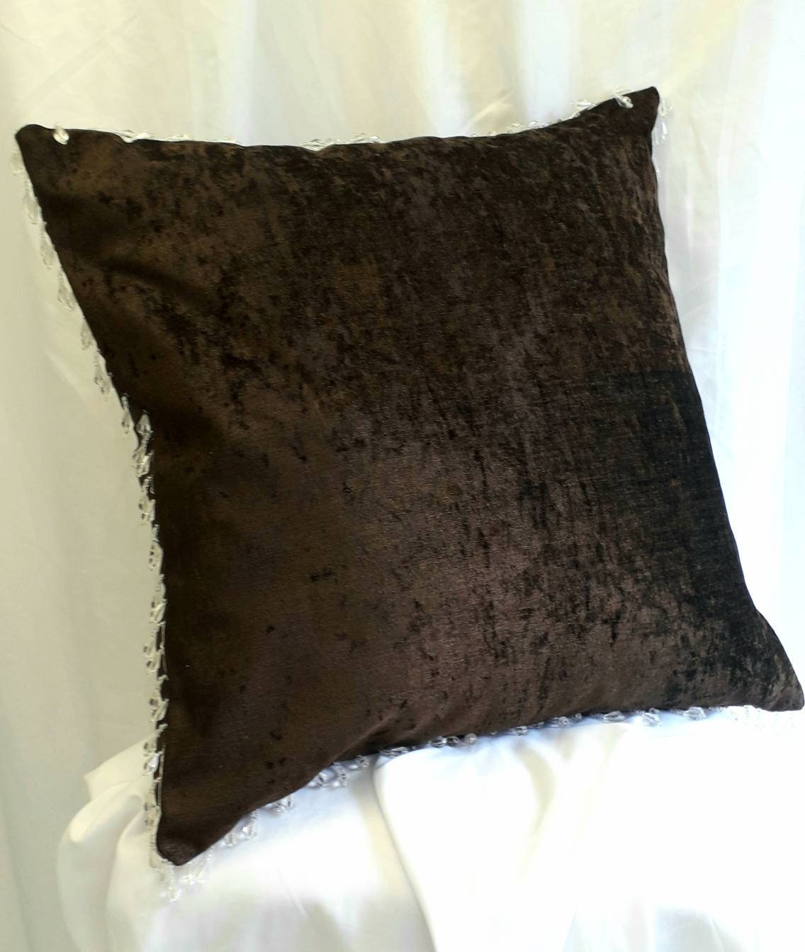 chocolate brown cushion with bead detailing Etsy