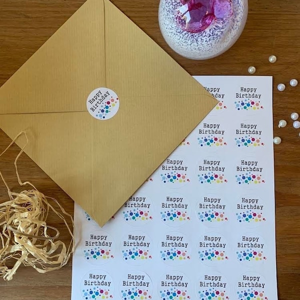 Happy Birthday Sticker / Envelope Seals  x 30