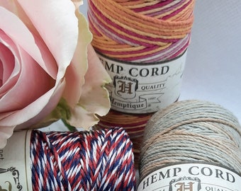 Jubilee Variegated Hemp Cord. 5 or 10 Metres. Sandlewood, Taffy and Patriotic