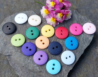 15mm beautiful matte smartie buttons. Pack of 10.  17 colours available