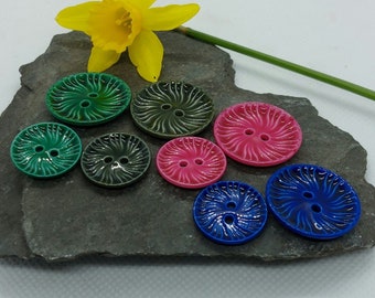 Exquisitely Glossy Swirling Bowl Shaped Buttons. 4 Colours and 2 Sizes. 15mm and 20mm
