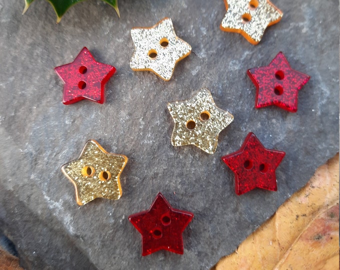 14mm Christmassy Star Buttons. 10 Pieces Red or Gold. Etsy UK