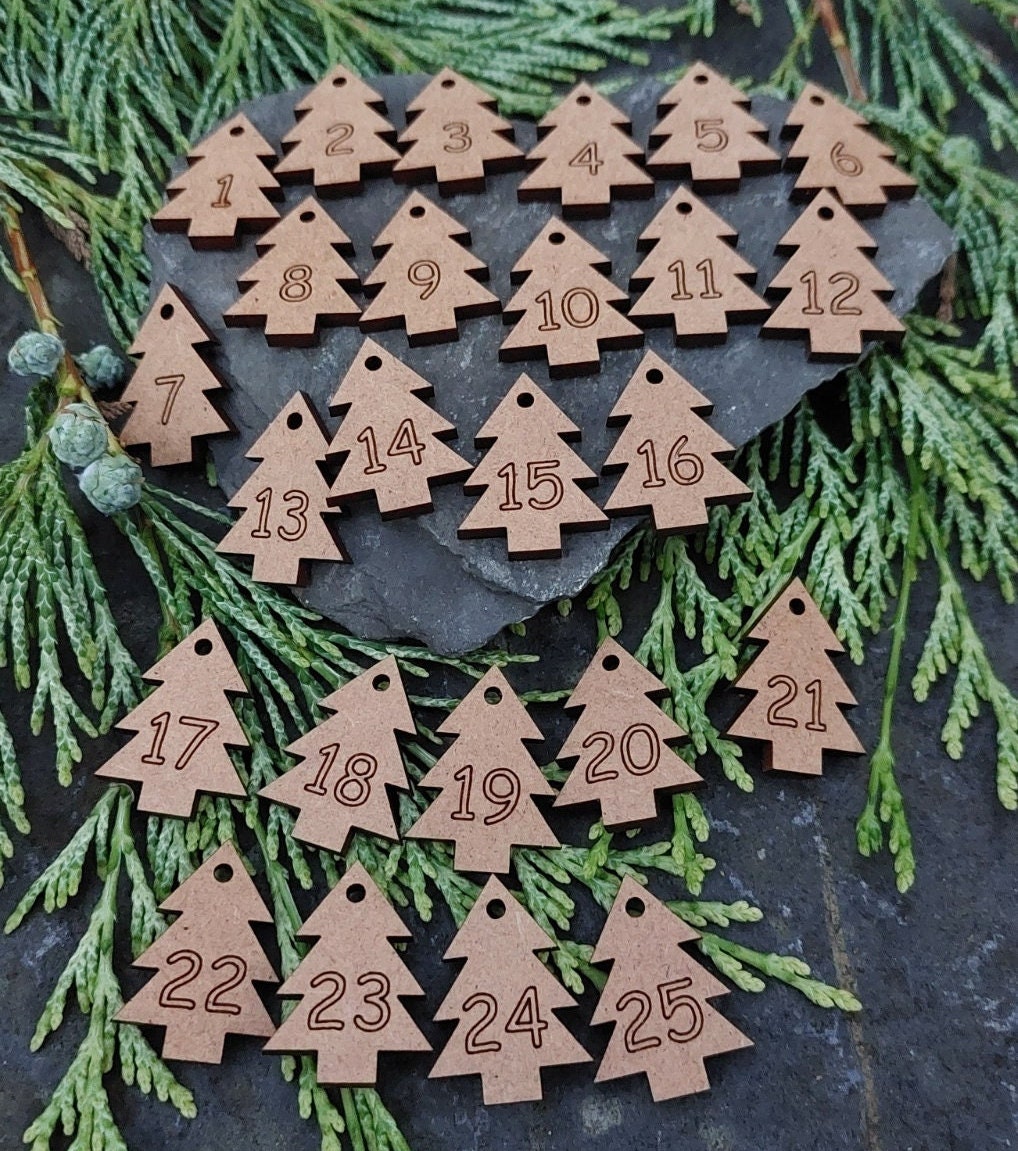 1-25 Print Wooden Numbers 25 Pieces DIY Christmas ADVENT 