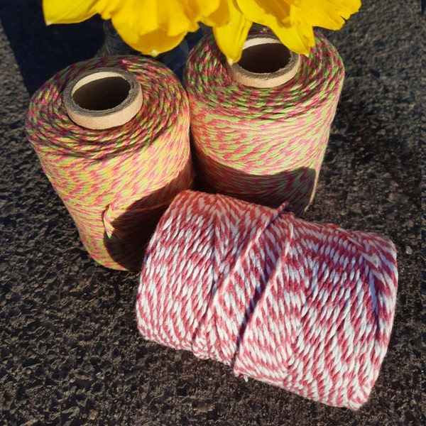 Bright yet Calm Pink and Lime selection of bakers twine. 5, 10 and 20 metre lengths available
