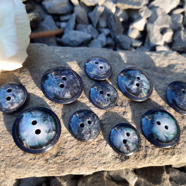 Gorgeous Shimmering Marble Navy Buttons. 15mm or 20mm. 5 Buttons per pack.