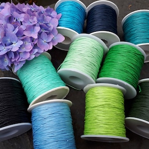 1mm round waxed cotton cord. 10 and 20 metre lengths. MANY MANY COLOURS