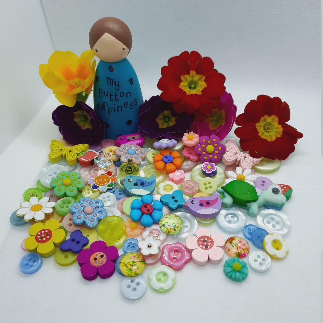 Springtime Mixed Button Bag 40grams Of Buttons Flowers Charms And
