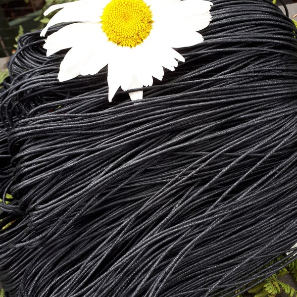 1.5mm Black Round waxed cotton cord. 5, 10 and 20 metre lengths