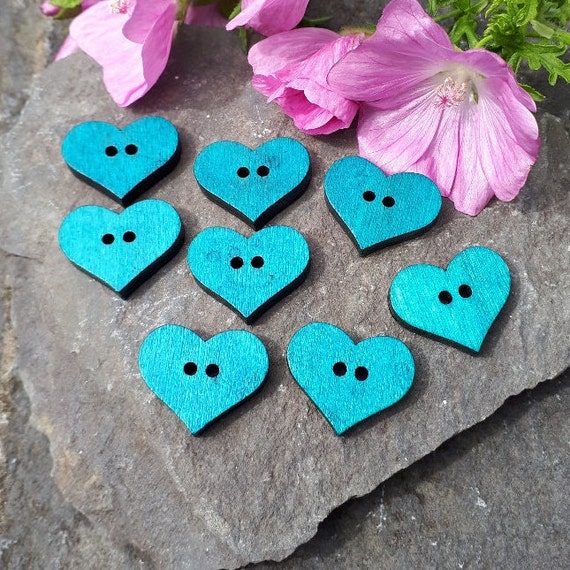 20 Bottoni In Legno A Forma Di Cuore 17x20mm - 8 Color I Mix Per Cucito, Bambini E Peluche - Foto 8