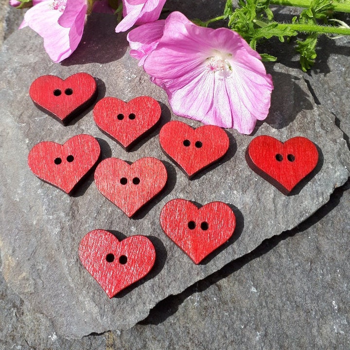 20 Bottoni In Legno A Forma Di Cuore 17x20mm - 8 Color I Mix Per Cucito, Bambini E Peluche - Foto 7
