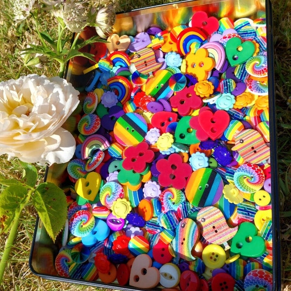 NEW  40g Mixed bag of Rainbow buttons. Full of sunshine.