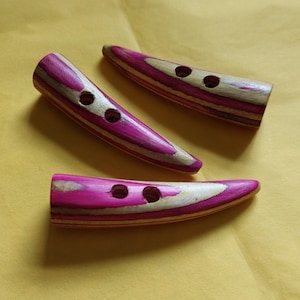 67mm Pink and Green Wooden Toggle Button. Price per 1 Toggle