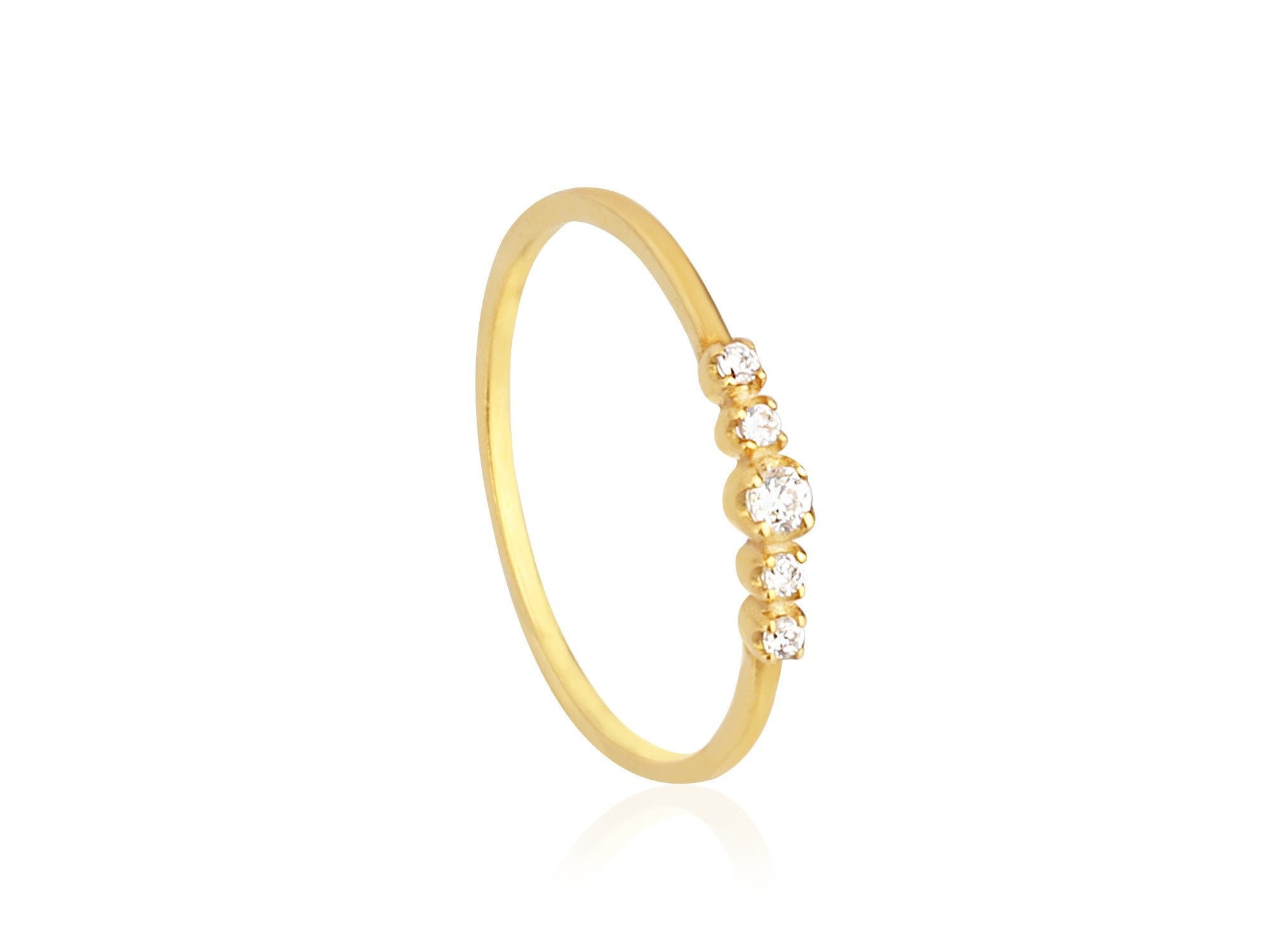 Minimalist Diamond Women 14k Solid Gold Ring Tiny Real | Etsy