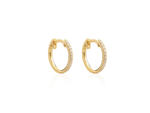 Dainty Natural Diamond Hoop Earring 14K Solid Gold Earrings | Etsy