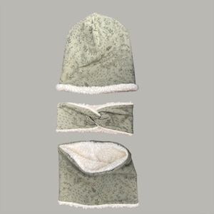 Girls and boys beanie with matching loop, hairband, teddy cotton fleece, warm winter set, transition set, baby/children&#39;s hat, autumn