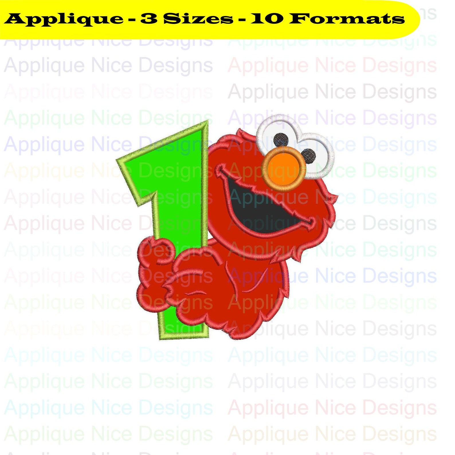 elmo number 1 applique design 3 sizes 10 formats instant etsy