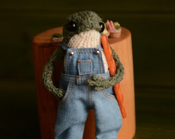 Knitted frog in overalls. Famous frog from tik tok Made to order