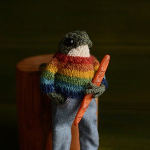 Knitted frog with a sweater and jeans. Famous frog from tik tok Made to order image 1