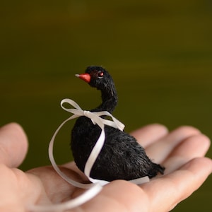 Delicate Swan Miniature, Handcrafted Realistic Dollhouse Bird, Miniature black swan OOAK