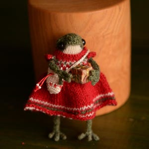Handmade Knitted Frog Girl Doll - Cute Green Toy. Knitted frog Fanny Fisher Made to order
