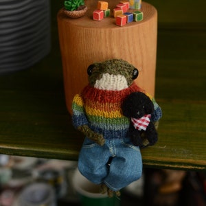 Knitted frog with a sweater and jeans. Famous frog from tik tok Made to order image 7