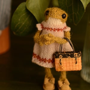 Adorable rana de peluche, linda ranita con vestido de punto, rana de punto
