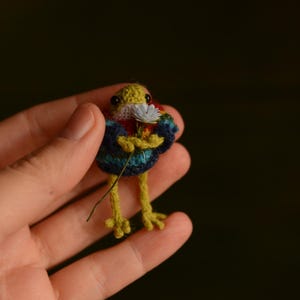 Tiny cute froggy in a rainbow sweater, Miniature Knitted frog,