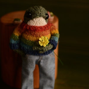 Knitted frog with a sweater and jeans. Famous frog from tik tok Made to order image 6