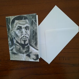 Mike Tyson illustrierte Geburtstagskarte von meinem eigenen Original-Kunstwerk, innen lautet 'Happy Birthday Champ'. Größe A6