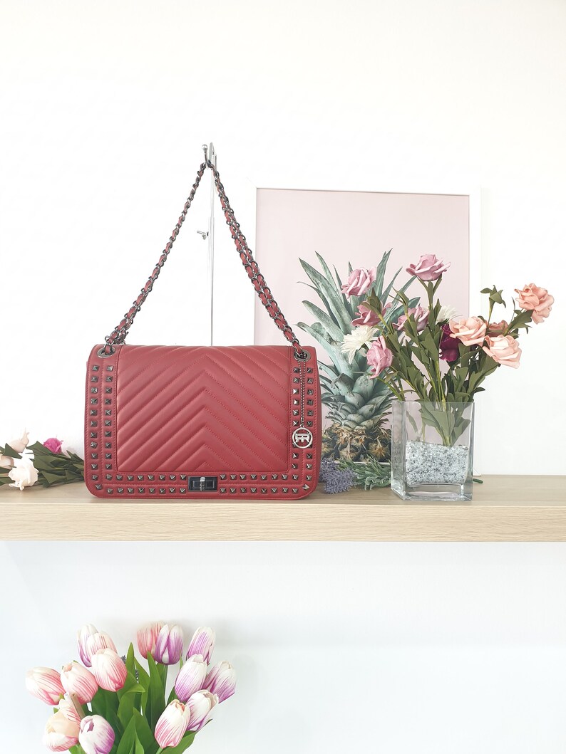 shoulder bag for women in real leather tassel sauvage quilted with studs handmade in Italy Roberta Rossi made in Italy