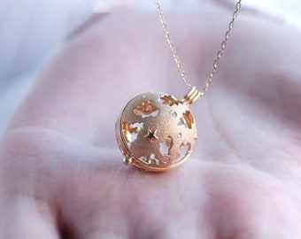 Solid 18k yellow gold special Matt finished planet/globe cage pendant