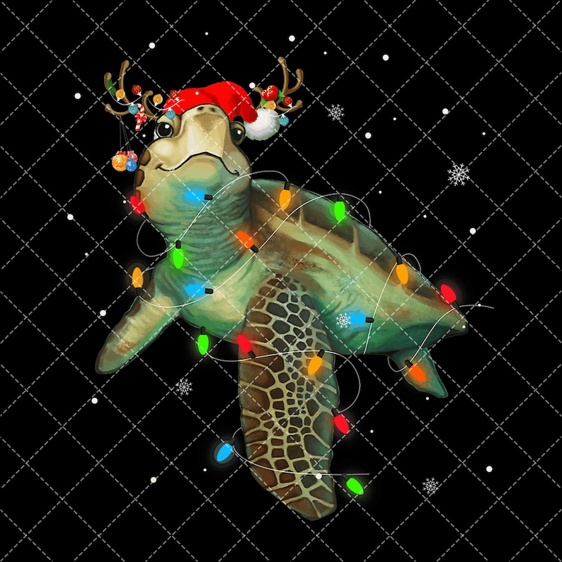 Cute Turtle in Christmas Lights Funny Christmas PNG File Etsy