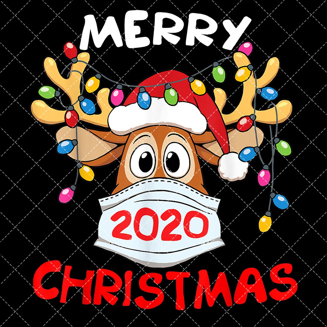 Merry Christmas PNG Reindeer Wearing Face Mask 2020 image 0