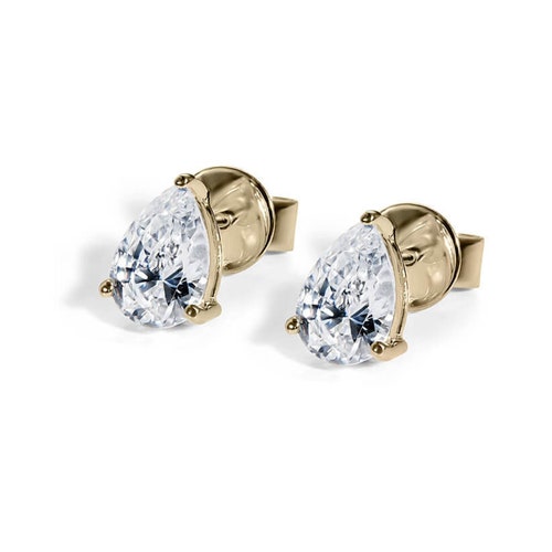2.00 CT Pear Cut Moissanite shops Push back Stud Earrings in 10k/14k gold, White Gold Stud Earrings Lab Diamond Stud Earrings, Moissanite Earrings
