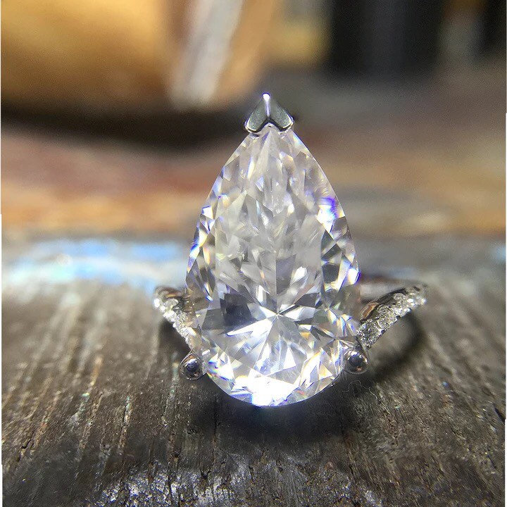 Moissanite Teardrop Unique Engagement Ring Pear Shaped Etsy