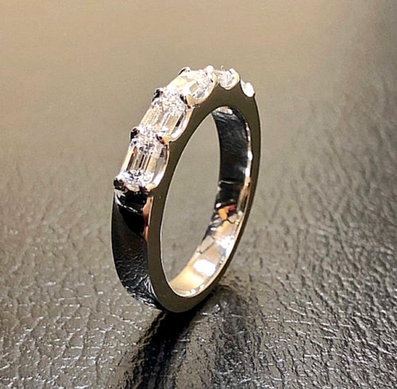 Unique Half Eternity Emerald Cut Lab Diamond Wedding Band Etsy