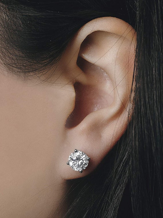 7MM Brilliant Stud Earring Unisex Round Moissanite Solitaire Earring 14K  White Gold Over Women's Earrings Diamond Stud Earrings 