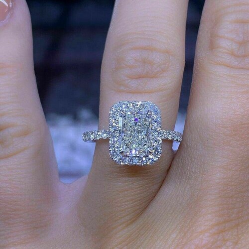 2 CT Radiant Cut Engagement Ring Moissanite Halo Ring Art - Etsy