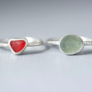 Sea Glass Stack Ring 7, Dainty Handmade Sterling Silver Beach Glass Rings for Women