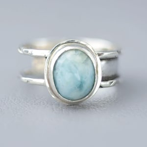 Larimar Gemstone Ring 6.5, Chunky Handmade Sterling Silver Bohemian Ring for Women