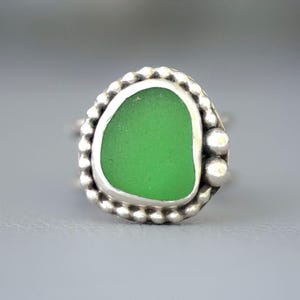 Green Sea Glass Ring 5.5, Chunky Handmade Sterling Silver Beach Glass Ring for Women