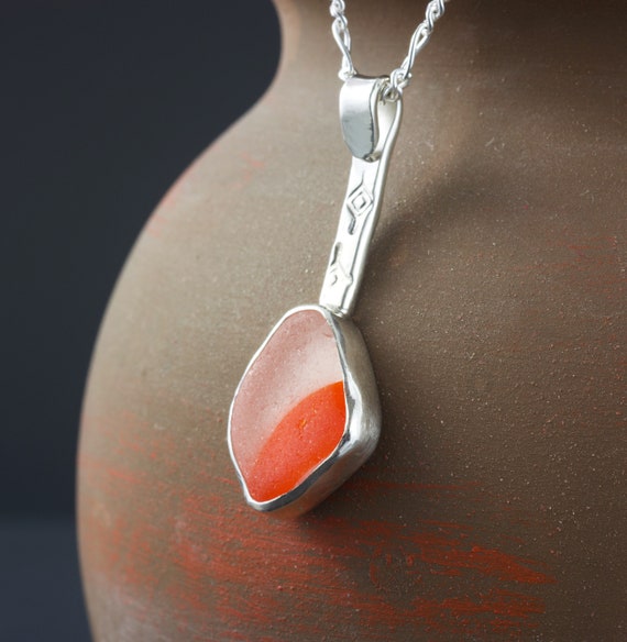 from Imogen/'s Beach Silver Sterling Silver and Hot Orange Sea Glass Cluster Necklace