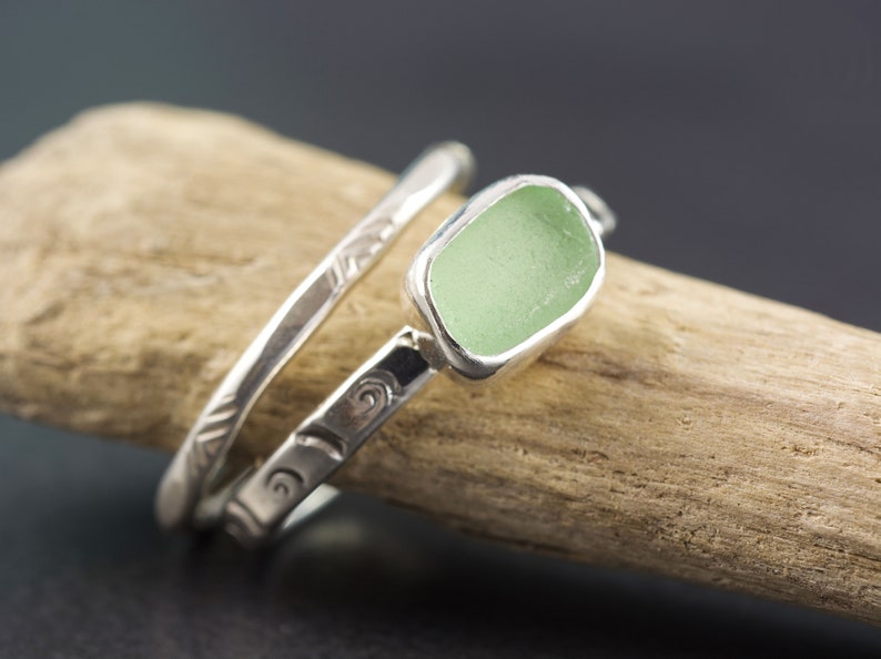 Sz 7 12 Sea Glass Stackable Ring Set Sterling Silver