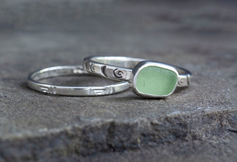 Sz 7 12 Sea Glass Stackable Ring Set Sterling Silver