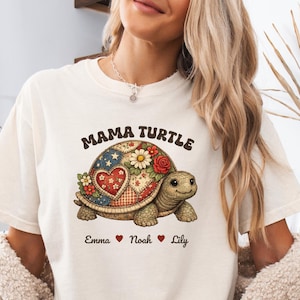 Personalized Mama Turtle Shirt, Custom Kids Names Tortoise Mom Tee, Sea Turtle Family Gift,Mothers Day Shirt