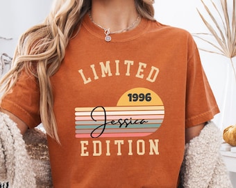 Limited Edition 1996 Shirt, 30th Birthday Shirt Women, Personalized Name Birthday Tee, Retro Sunset Birthday Gift, Custom Year Shirt