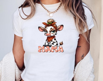 Cow Mama Baby Tee, Western Mama Crop Top, Cute Cowgirl Baby Tee, Country Mama Fitted Tee, Y2K Mama Shirt, Farm Mom Gift Top