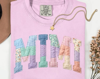 Comfort Colors®  Mimi Shirt, Nana Gigi Faux Patchwork Tee, Vintage Floral Grandma Shirt, Cottagecore Gift, Varsity Mom Tee